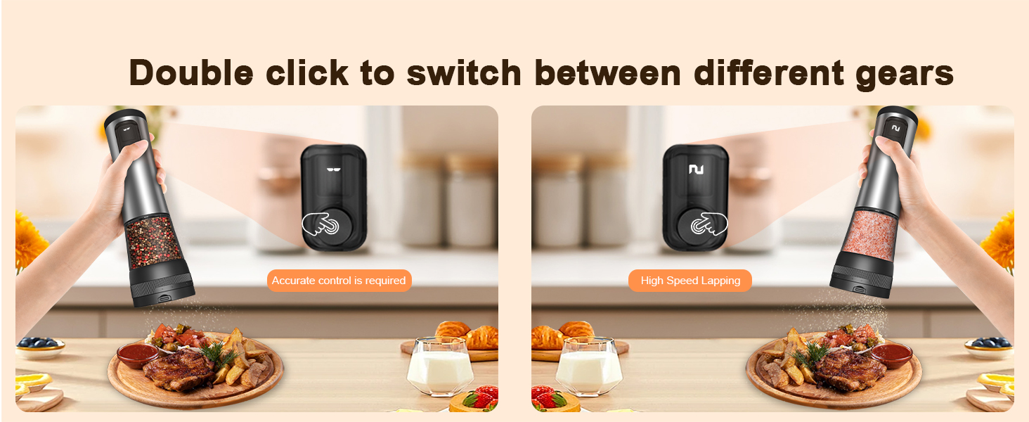 Electric Salt and Pepper Grinder Set, 2-Speed Setting, Stainless Steel Rechargeable Automatic Pepper Mill Shakers with USB Charging Base,100ml Large Capacity, External Adjustable Coarseness,LED Light
