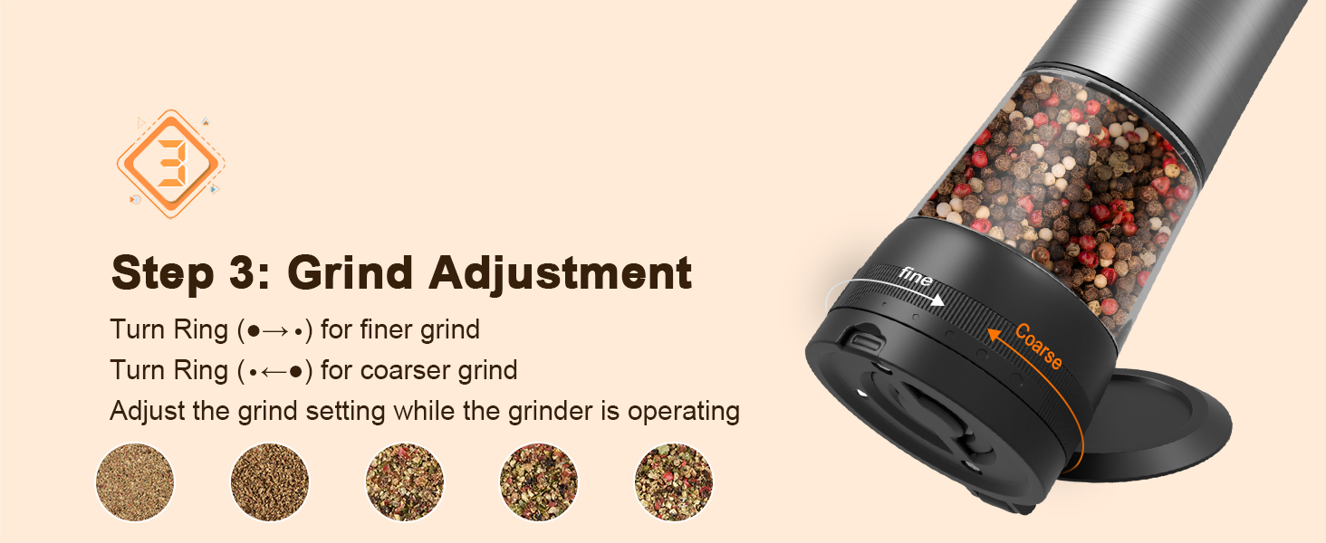 Electric Salt and Pepper Grinder Set, 2-Speed Setting, Stainless Steel Rechargeable Automatic Pepper Mill Shakers with USB Charging Base,100ml Large Capacity, External Adjustable Coarseness,LED Light