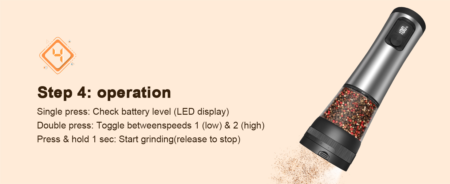 Electric Salt and Pepper Grinder Set, 2-Speed Setting, Stainless Steel Rechargeable Automatic Pepper Mill Shakers with USB Charging Base,100ml Large Capacity, External Adjustable Coarseness,LED Light