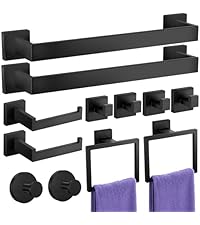 Bathroom Hardware Accessories Set: 10-Pieces Bath Towel Bar Set, Towel Racks for Bathroom Wall Mounted, SUS304 Stainless Steel, Matte Black