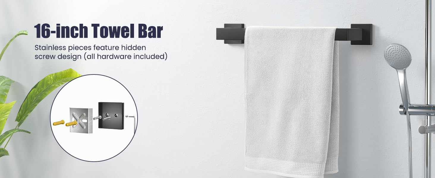 Bathroom Hardware Accessories Set: 10-Pieces Bath Towel Bar Set, Towel Racks for Bathroom Wall Mounted, SUS304 Stainless Steel, Matte Black