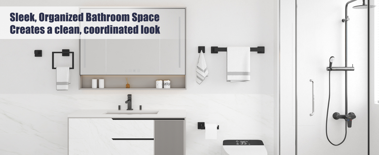 Bathroom Hardware Accessories Set: 10-Pieces Bath Towel Bar Set, Towel Racks for Bathroom Wall Mounted, SUS304 Stainless Steel, Matte Black