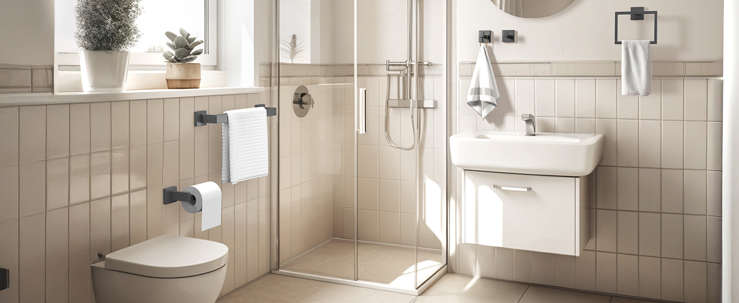 Bathroom Hardware Accessories Set: 10-Pieces Bath Towel Bar Set, Towel Racks for Bathroom Wall Mounted, SUS304 Stainless Steel, Matte Black