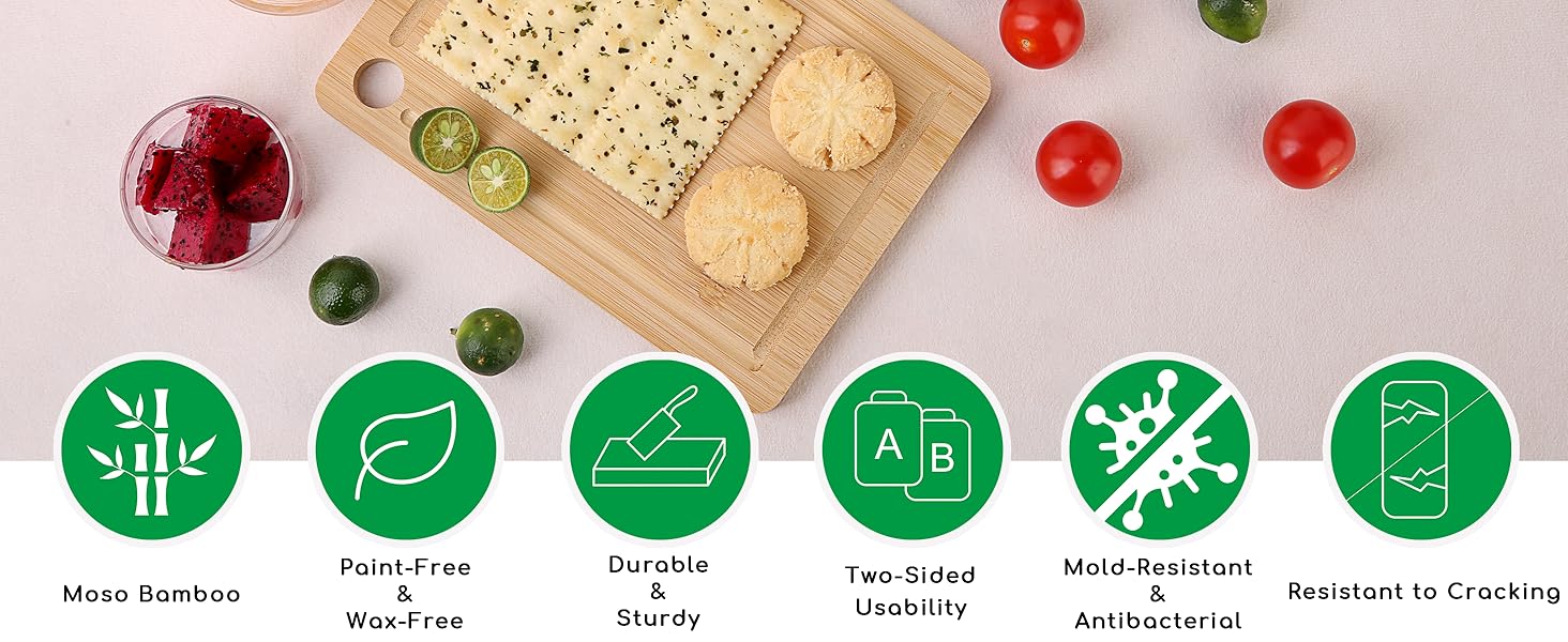 Donxote Small Cutting Board Set of 2 - Compact with Juice Groove for Fruits, Vegetables, Cheese & Sandwiches, Lightweight & Non-Toxic Mini Boards for Charcuterie, Camping & Kitchen