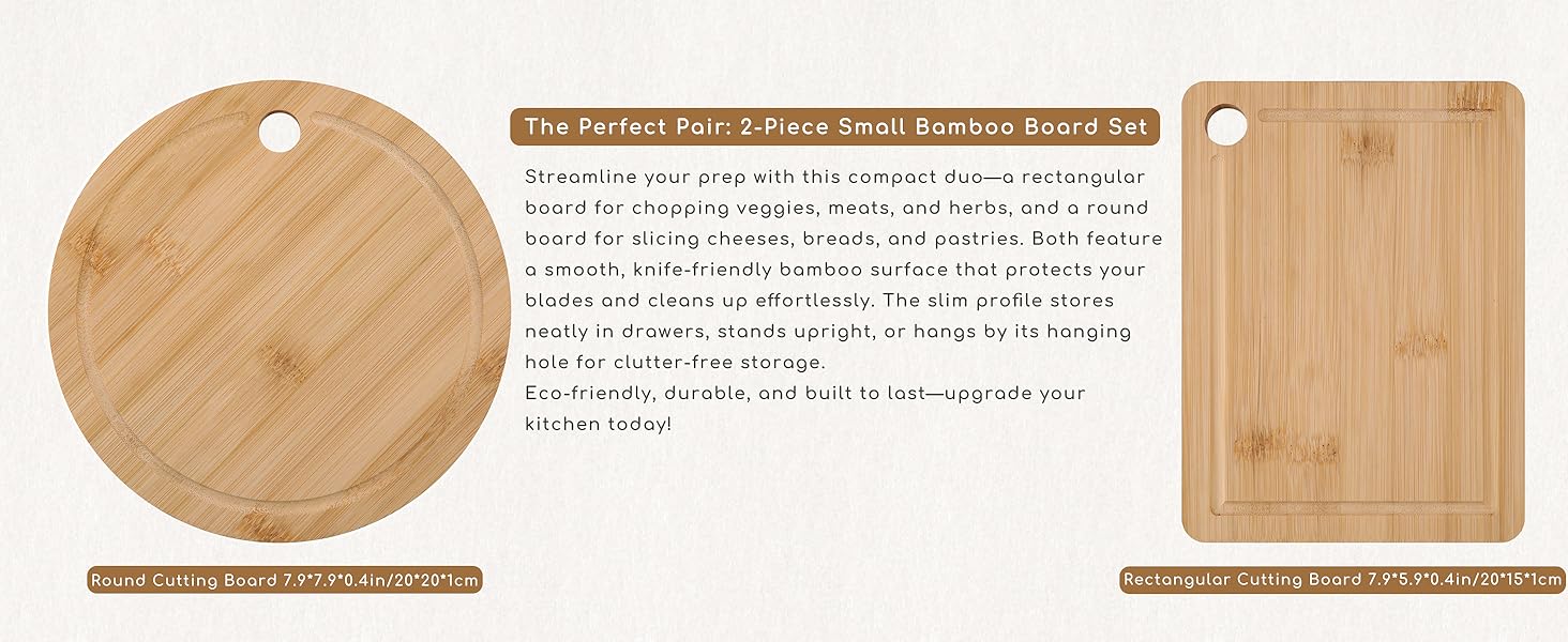 Donxote Small Cutting Board Set of 2 - Compact with Juice Groove for Fruits, Vegetables, Cheese & Sandwiches, Lightweight & Non-Toxic Mini Boards for Charcuterie, Camping & Kitchen