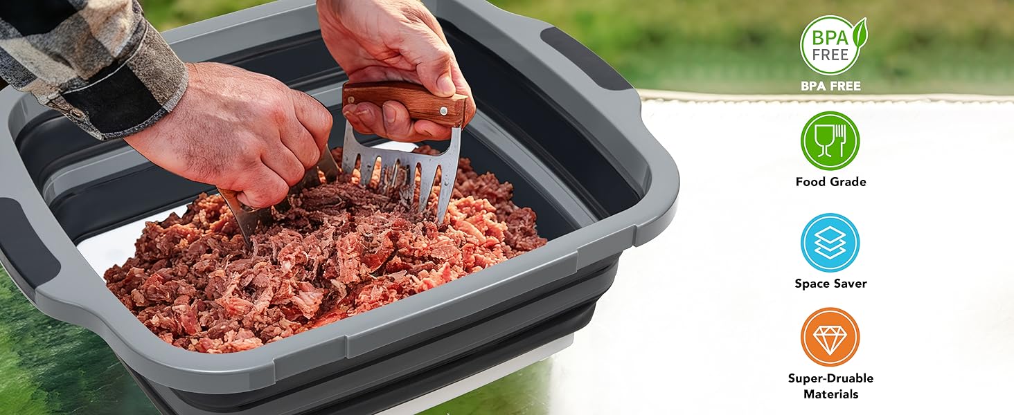 Collapsible Cutting Board(2.11 Gal/8L), BBQ Prep Tub with Locking Lid, Foldable Camping Sink with Colander, Multifunction Dish Basin for Kitchen, Bowl, Vegetable and Fruit, Storage Basket for Picnic