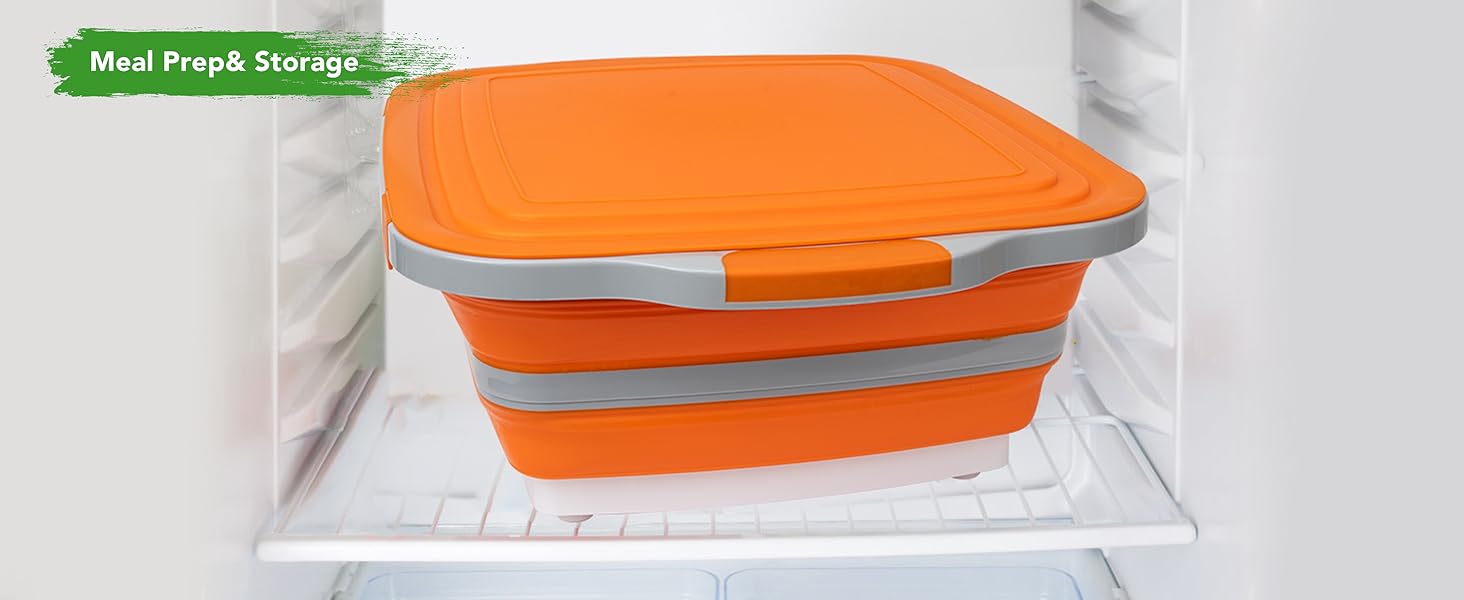 Collapsible Cutting Board(2.11 Gal/8L), BBQ Prep Tub with Locking Lid, Foldable Camping Sink with Colander, Multifunction Dish Basin for Kitchen, Bowl, Vegetable and Fruit, Storage Basket for Picnic