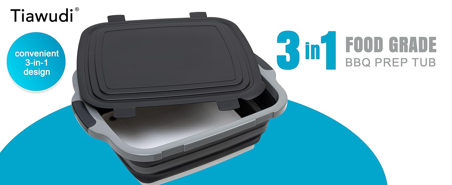 Collapsible Cutting Board(2.11 Gal/8L), BBQ Prep Tub with Locking Lid, Foldable Camping Sink with Colander, Multifunction Dish Basin for Kitchen, Bowl, Vegetable and Fruit, Storage Basket for Picnic