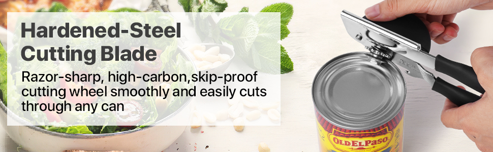 Can Opener Manual Heavy Duty, UHIYEE Hand Held Can Openers for Seniors with Comfort Grip Sharp Blade, Solid Steel Hand Manual Can Open with Magnet for Kitchen Camping, Black