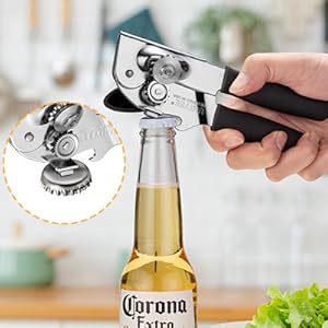 Can Opener Manual Heavy Duty, UHIYEE Hand Held Can Openers for Seniors with Comfort Grip Sharp Blade, Solid Steel Hand Manual Can Open with Magnet for Kitchen Camping, Black