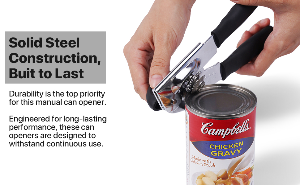 Can Opener Manual Heavy Duty, UHIYEE Hand Held Can Openers for Seniors with Comfort Grip Sharp Blade, Solid Steel Hand Manual Can Open with Magnet for Kitchen Camping, Black
