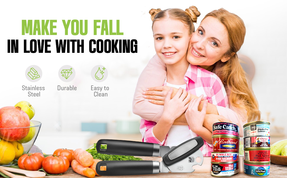 Multifunctional Can Opener Manual, Durable Heavy Duty Handheld Strong Can Opener with Smooth Cutting Edge, Friendly Kitchen Essentials Tool for Seniors, Camping and Bottle Opening-Black