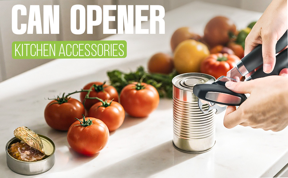 Multifunctional Can Opener Manual, Durable Heavy Duty Handheld Strong Can Opener with Smooth Cutting Edge, Friendly Kitchen Essentials Tool for Seniors, Camping and Bottle Opening-Black