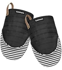 Cuisinart Heritage Mini Oven Mitts – 5.5” x 7” Heat-Resistant Kitchen Mitts for Oven with Non-Slip Neoprene Palm, Cotton Filling, and Faux Leather Loop – Durable Oven Mitt Set for Cooking & Baking