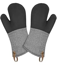 Cuisinart Heritage Mini Oven Mitts – 5.5” x 7” Heat-Resistant Kitchen Mitts for Oven with Non-Slip Neoprene Palm, Cotton Filling, and Faux Leather Loop – Durable Oven Mitt Set for Cooking & Baking