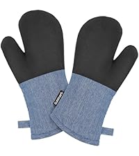 Cuisinart Heritage Mini Oven Mitts – 5.5” x 7” Heat-Resistant Kitchen Mitts for Oven with Non-Slip Neoprene Palm, Cotton Filling, and Faux Leather Loop – Durable Oven Mitt Set for Cooking & Baking