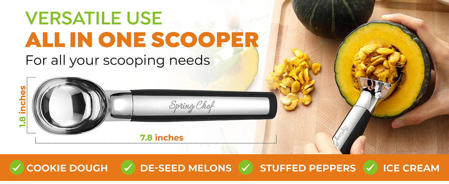 Spring Chef Heavy Duty Metal Ice Cream Scoop - Dishwasher Safe Ice Cream Scooper, Commercial Icecream Scoop Spade, Professional Kitchen Tool for Gelato, Melon, Sundae, Cookie Spoon - Black