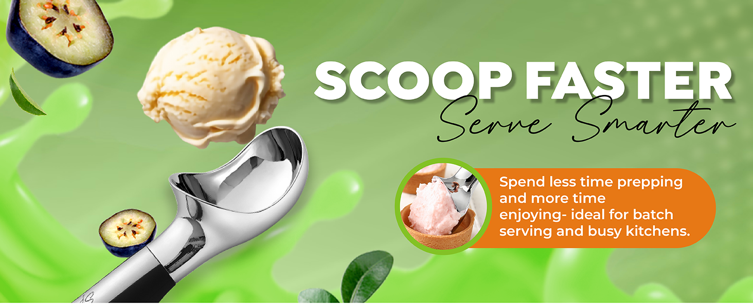 Spring Chef Heavy Duty Metal Ice Cream Scoop - Dishwasher Safe Ice Cream Scooper, Commercial Icecream Scoop Spade, Professional Kitchen Tool for Gelato, Melon, Sundae, Cookie Spoon - Black