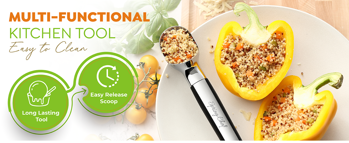 Spring Chef Heavy Duty Metal Ice Cream Scoop - Dishwasher Safe Ice Cream Scooper, Commercial Icecream Scoop Spade, Professional Kitchen Tool for Gelato, Melon, Sundae, Cookie Spoon - Black