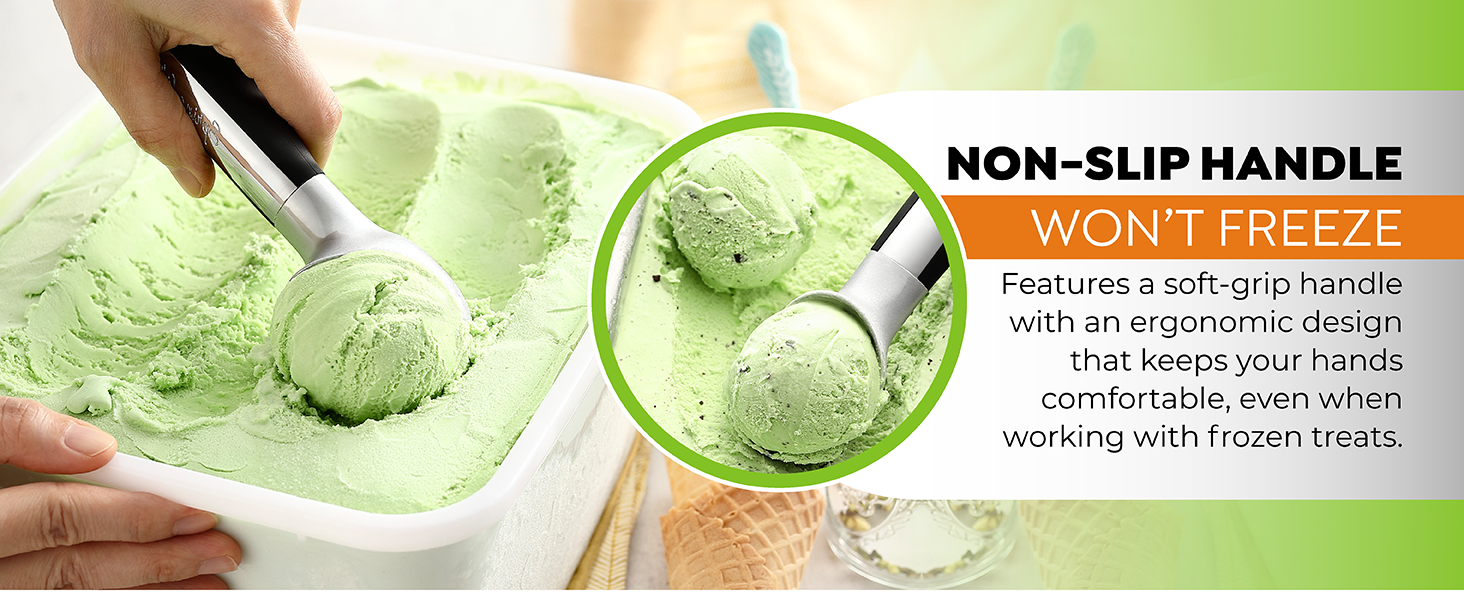 Spring Chef Heavy Duty Metal Ice Cream Scoop - Dishwasher Safe Ice Cream Scooper, Commercial Icecream Scoop Spade, Professional Kitchen Tool for Gelato, Melon, Sundae, Cookie Spoon - Black