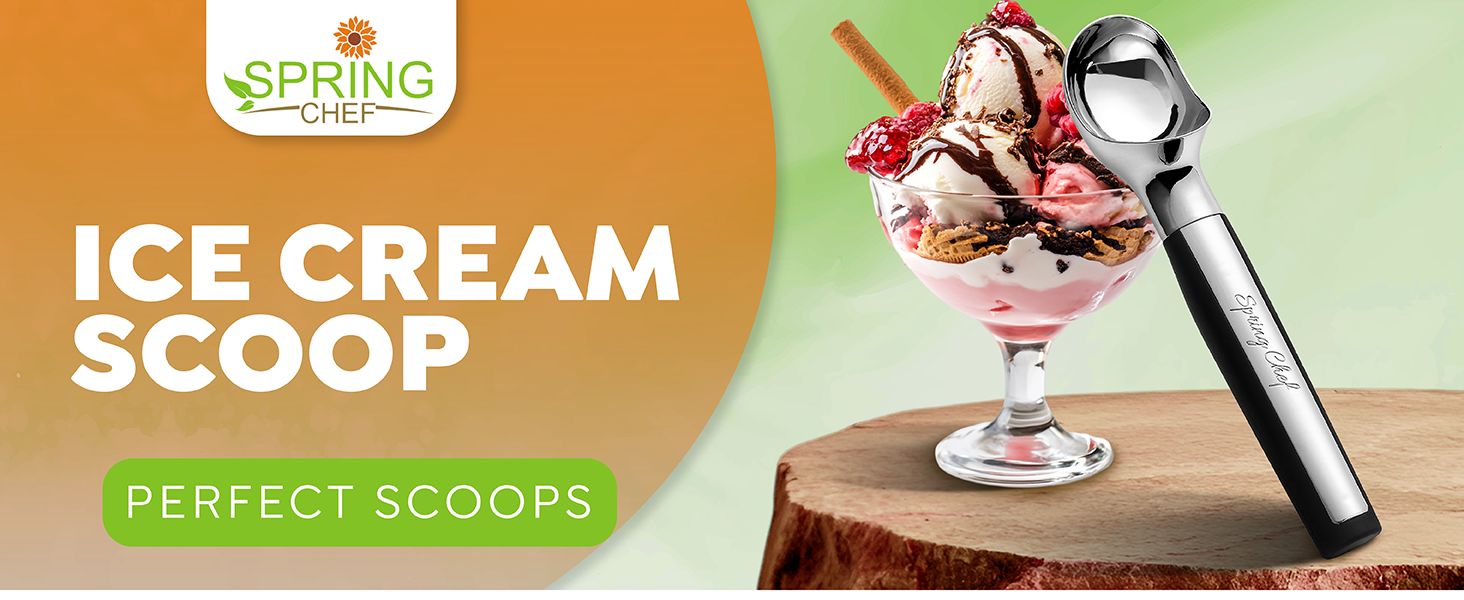 Spring Chef Heavy Duty Metal Ice Cream Scoop - Dishwasher Safe Ice Cream Scooper, Commercial Icecream Scoop Spade, Professional Kitchen Tool for Gelato, Melon, Sundae, Cookie Spoon - Black