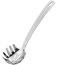 Stainless Steel 9.06 inch Spaghetti Server Spoon with Teeth - Pasta Fork Pasta Server Noodle Spoon Heavy Duty Cooking Utensils Classic Dishwasher Safe
