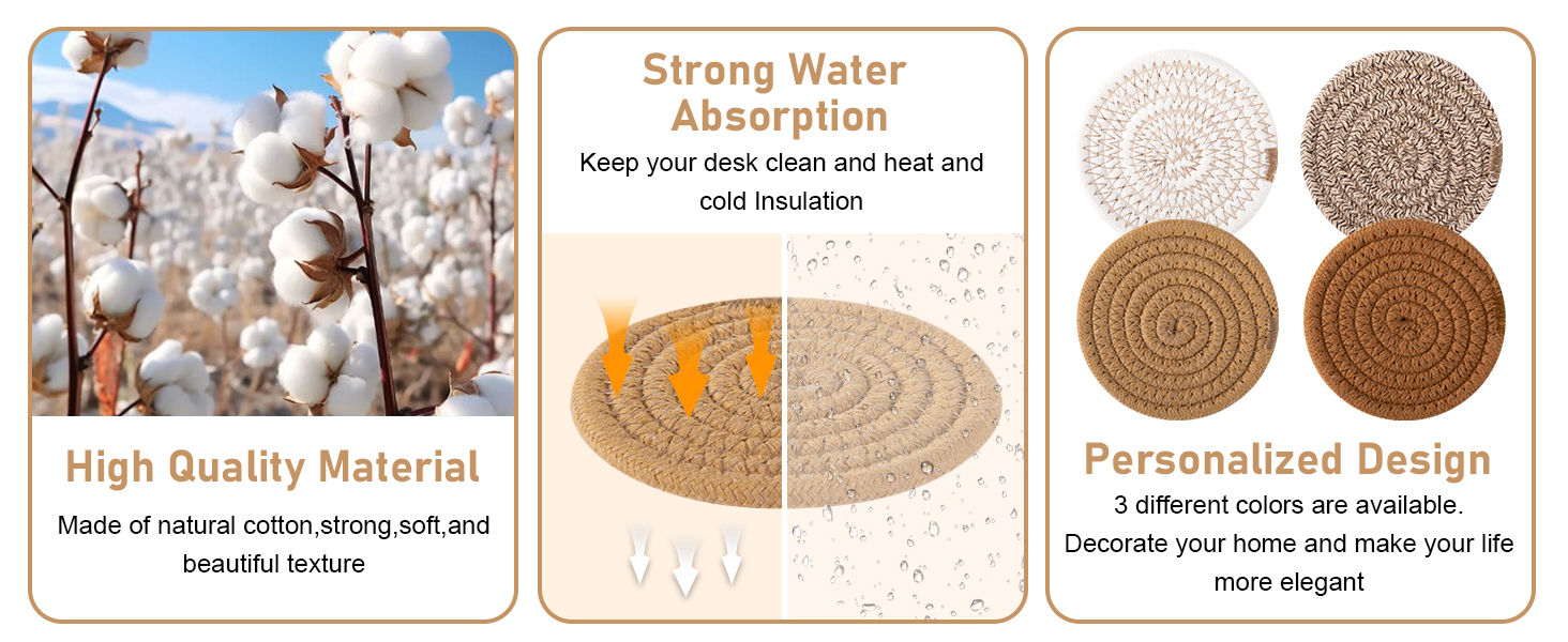 OIAHOMY 8 Pcs Coasters with Holder for Beer, Coffee, Woven Cotton Coaster Set for Table Decor for Kitchen, Bar, Dining Room, Living Room, Housewarming Gifts - Yellow