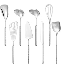 Stainless Steel Cooking Utensils Set, 7PCS Kitchen Utensils Set, Durable Kitchen Utensils - Meat Fork, Solid Serving Spoon, Ladle, Pasta Fork, Skimmer, Slotted Serving Spoon, Slotted Spatula