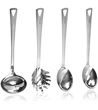 Stainless Steel Cooking Utensils Set, 7PCS Kitchen Utensils Set, Durable Kitchen Utensils - Meat Fork, Solid Serving Spoon, Ladle, Pasta Fork, Skimmer, Slotted Serving Spoon, Slotted Spatula