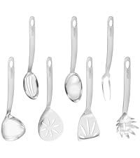 Stainless Steel Cooking Utensils Set, 7PCS Kitchen Utensils Set, Durable Kitchen Utensils - Meat Fork, Solid Serving Spoon, Ladle, Pasta Fork, Skimmer, Slotted Serving Spoon, Slotted Spatula