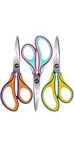 Real Left handed scissors for adults with comfortable 3-color ergonomic handle, perfect for adult, office, crafts,sewing,kitchen, and school.