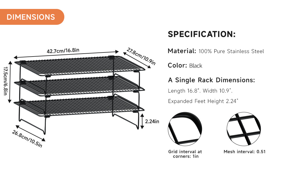 3 Layer Detachable Collapsible Cooling Racks, 17 * 11 Inch Cooling Wire Rack Stackable Drying Rack Cookie Rack Bread Cooling Rack