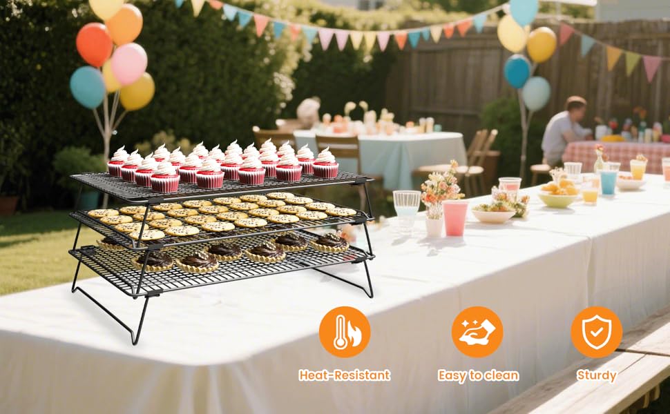 3 Layer Detachable Collapsible Cooling Racks, 17 * 11 Inch Cooling Wire Rack Stackable Drying Rack Cookie Rack Bread Cooling Rack