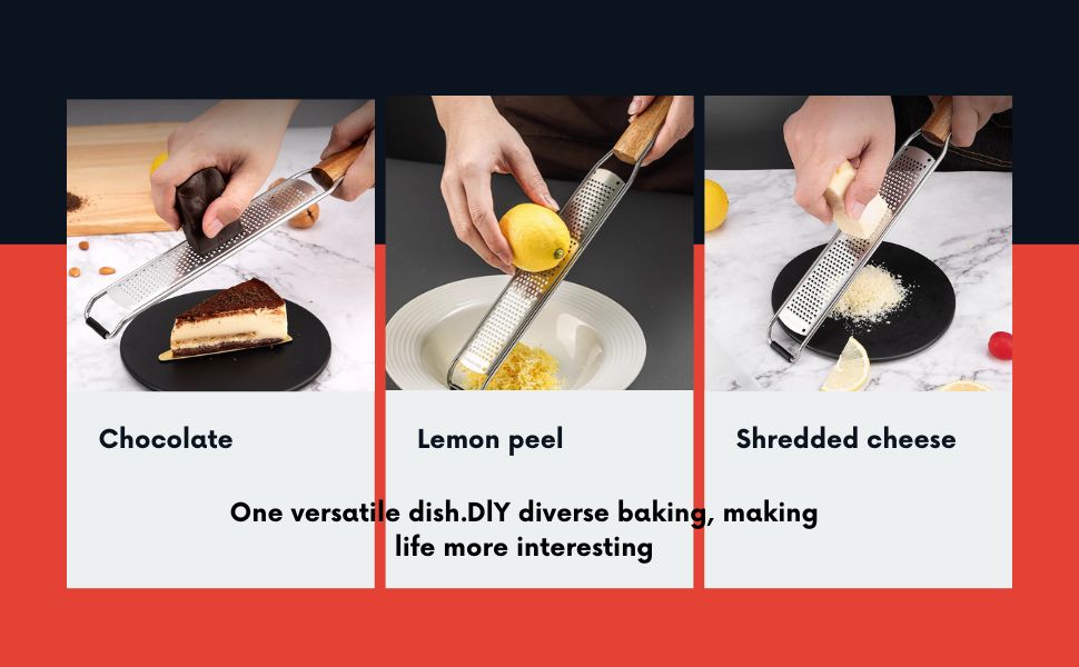 Lemon Zester & Cheese Grater Combo - Stainless Steel Grater for Parmesan, Wood Handle, Garlic, Ginger, Chocolate & Fruits - Perfect for Baking, Cooking & Garnishing