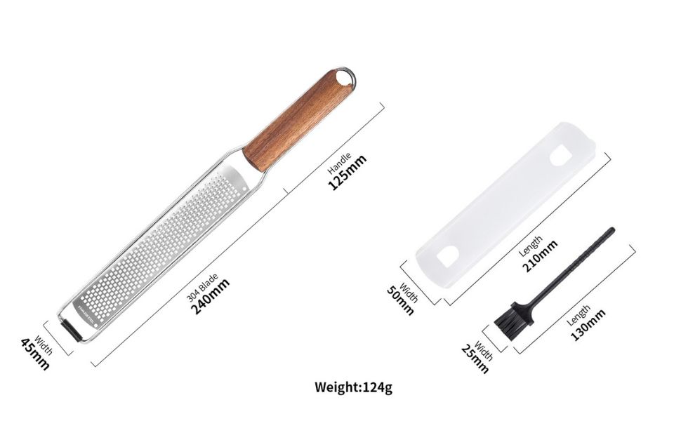 Lemon Zester & Cheese Grater Combo - Stainless Steel Grater for Parmesan, Wood Handle, Garlic, Ginger, Chocolate & Fruits - Perfect for Baking, Cooking & Garnishing