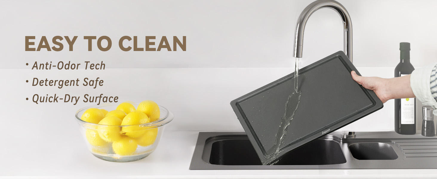 Empune Plastic Cutting Board Set, Recycled Plastic Cutting Boards for Kitchen (Set of 3), Dishwasher Safe Large Chopping Board with Holder, Non-slip Feet and Juice Grooves, Nonporous, Grey