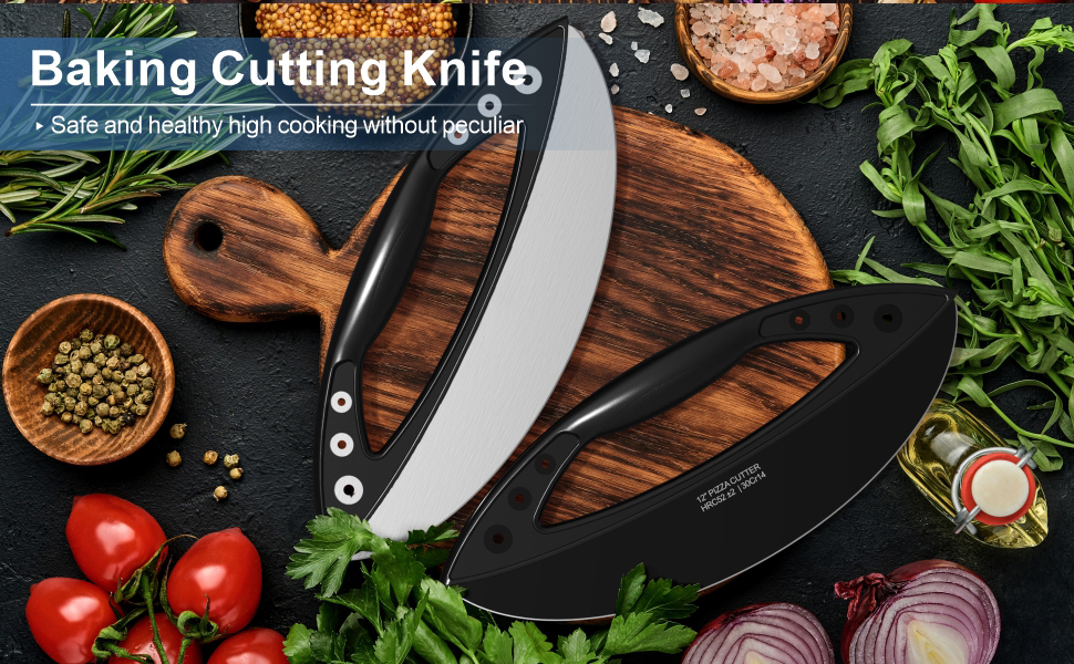 AILUROPODA 12-Inch Pizza Rocker Blade Cutter, Stainless Steel with Protective Cover, Black