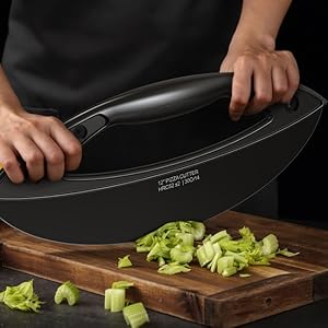 AILUROPODA 12-Inch Pizza Rocker Blade Cutter, Stainless Steel with Protective Cover, Black