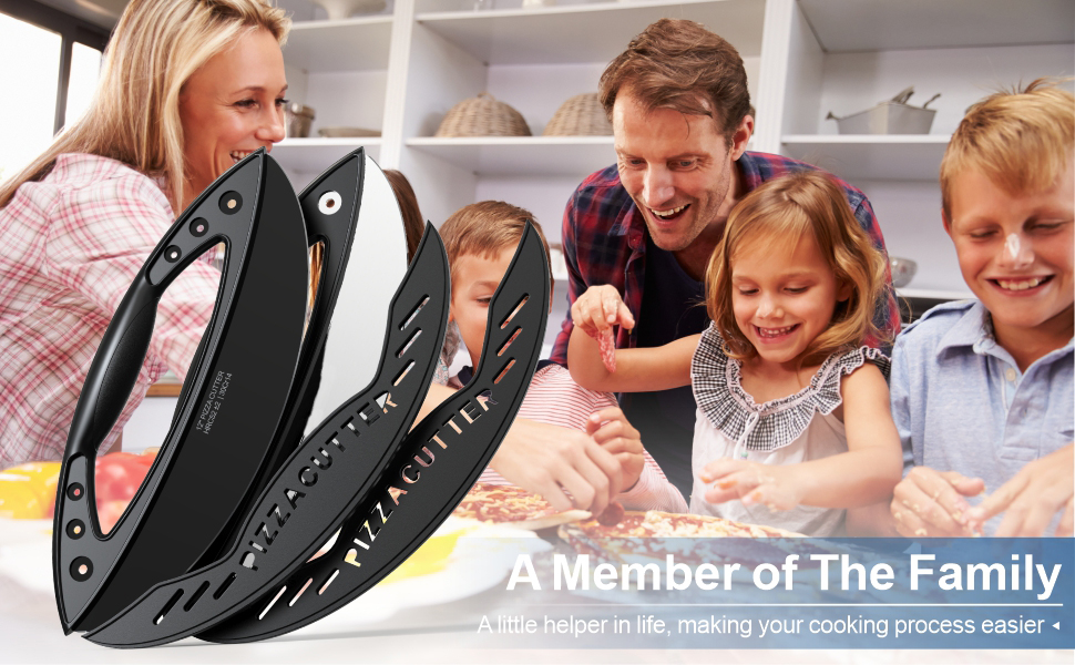 AILUROPODA 12-Inch Pizza Rocker Blade Cutter, Stainless Steel with Protective Cover, Black