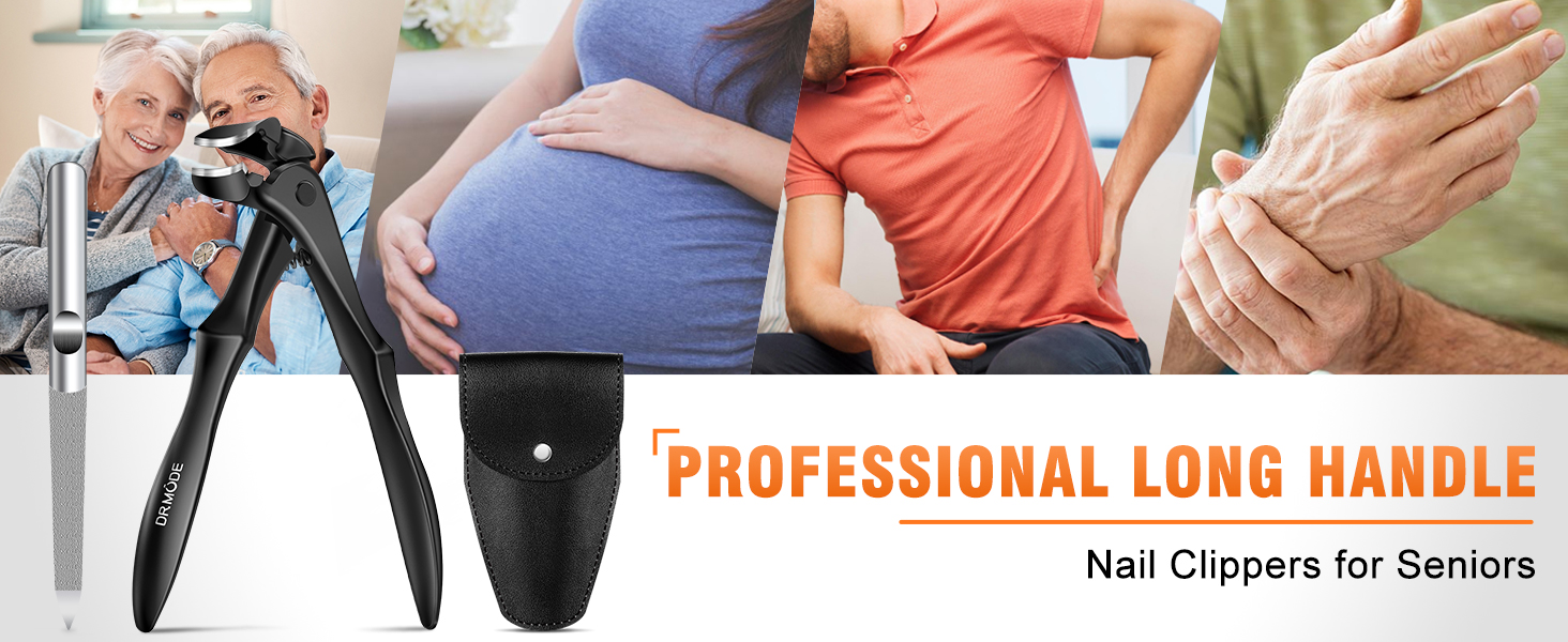 DRMODE Toenail Clippers for Thick Toenails for Seniors, Upgraded Long Handled Angled Head Toe Nail Clippers for Men Thick Nails with Wide Opening, Large Finger Nail Clippers Adult with Catcher