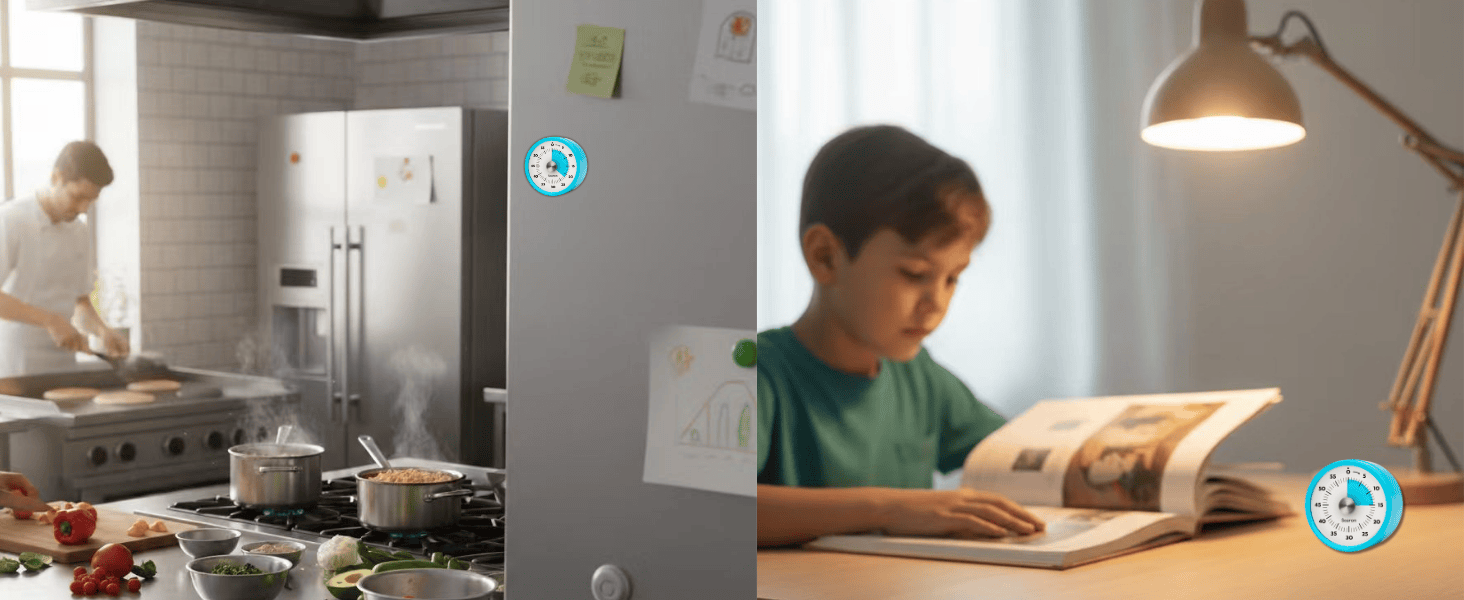 Searon Magnetic Visual Timer, Quiet Dial Timer with LED Alert, Easy Time Management for Kitchen & Kids, Compact 3.15 Inch (Blue)