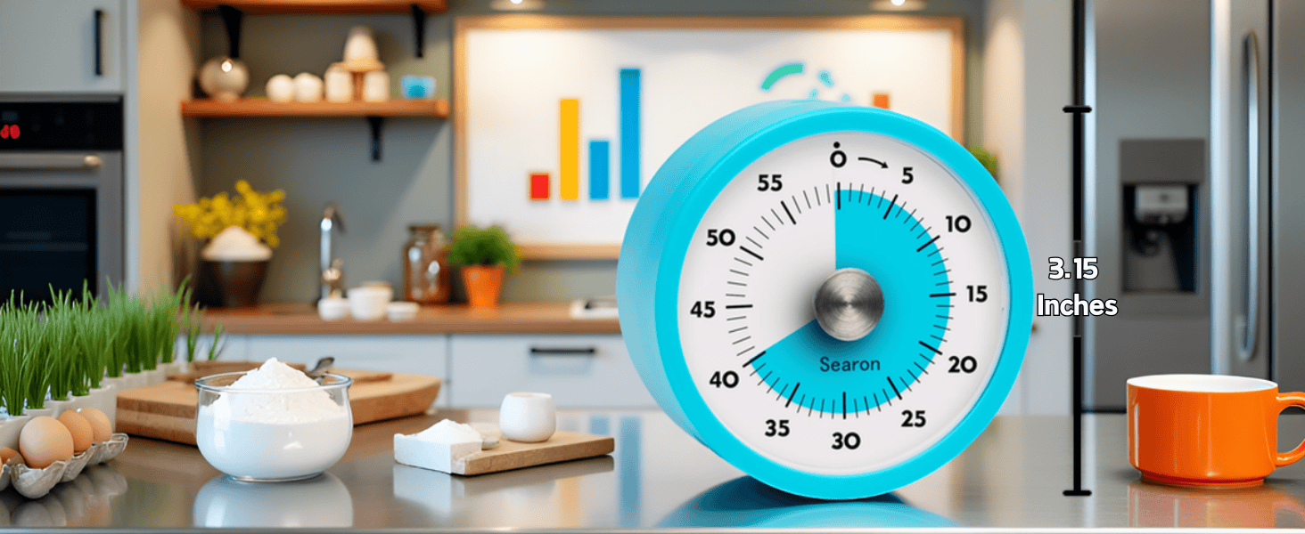 Searon Magnetic Visual Timer, Quiet Dial Timer with LED Alert, Easy Time Management for Kitchen & Kids, Compact 3.15 Inch (Blue)
