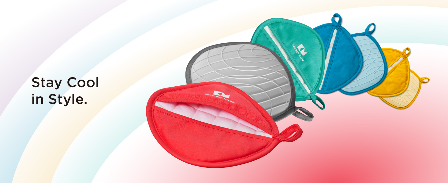 Kitchen Mama Silicone Pot Holders - Heat Resistant, Non-Slip Surface, Dual Pocket Design with Soft Cotton Lining, Safe, Durable, Stylish, Practical for Everyday Use Hot Oven, Bowl, Pan (Red)