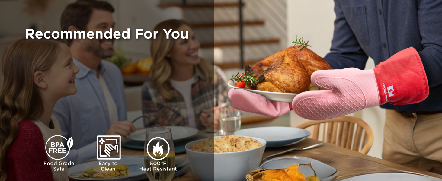 Kitchen Mama Silicone Pot Holders - Heat Resistant, Non-Slip Surface, Dual Pocket Design with Soft Cotton Lining, Safe, Durable, Stylish, Practical for Everyday Use Hot Oven, Bowl, Pan (Red)