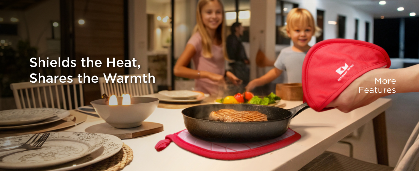 Kitchen Mama Silicone Pot Holders - Heat Resistant, Non-Slip Surface, Dual Pocket Design with Soft Cotton Lining, Safe, Durable, Stylish, Practical for Everyday Use Hot Oven, Bowl, Pan (Red)