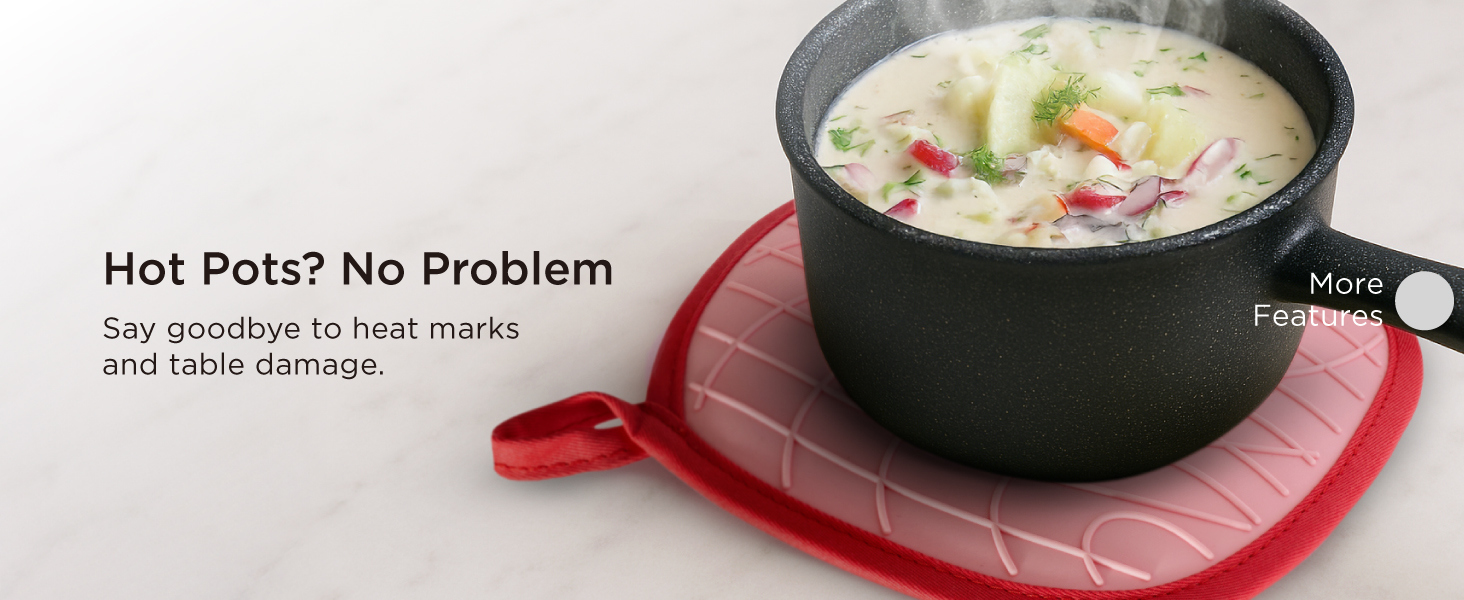 Kitchen Mama Silicone Pot Holders - Heat Resistant, Non-Slip Surface, Dual Pocket Design with Soft Cotton Lining, Safe, Durable, Stylish, Practical for Everyday Use Hot Oven, Bowl, Pan (Red)