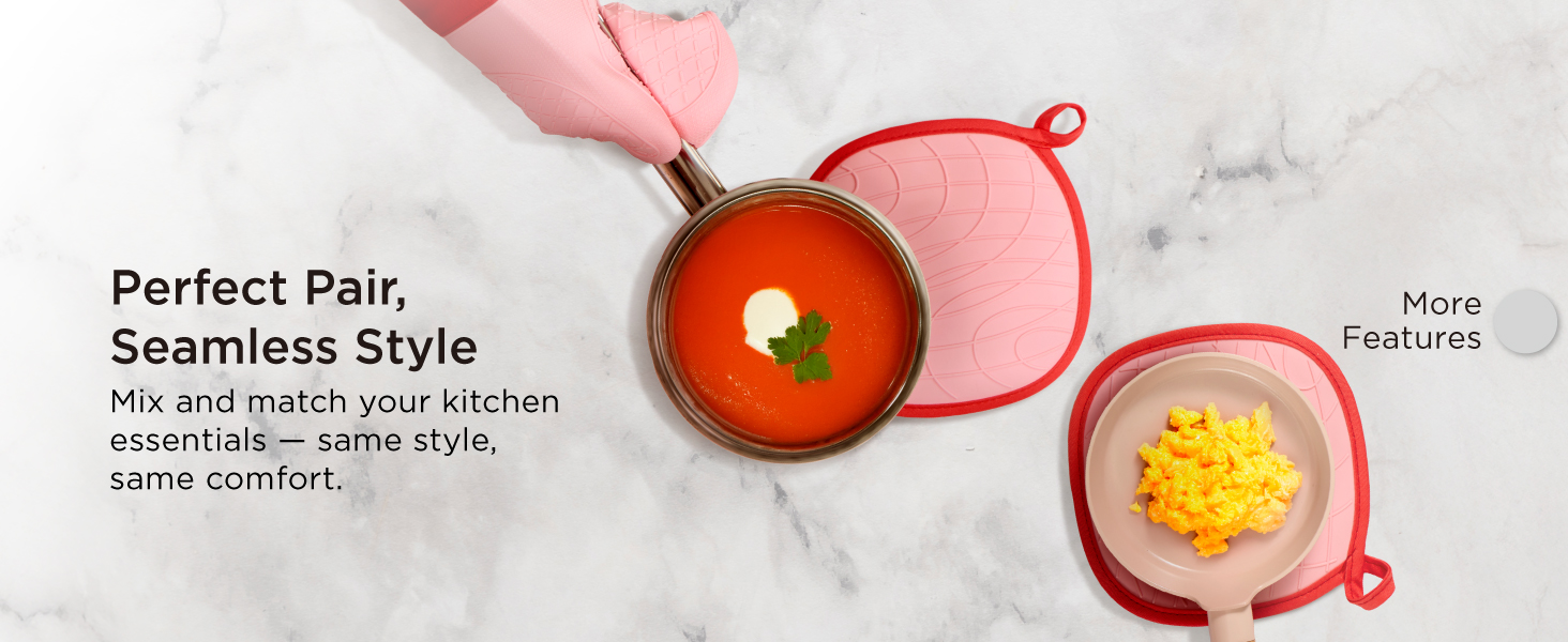 Kitchen Mama Silicone Pot Holders - Heat Resistant, Non-Slip Surface, Dual Pocket Design with Soft Cotton Lining, Safe, Durable, Stylish, Practical for Everyday Use Hot Oven, Bowl, Pan (Red)