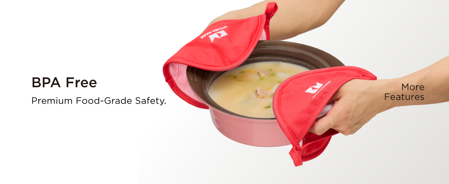 Kitchen Mama Silicone Pot Holders - Heat Resistant, Non-Slip Surface, Dual Pocket Design with Soft Cotton Lining, Safe, Durable, Stylish, Practical for Everyday Use Hot Oven, Bowl, Pan (Red)