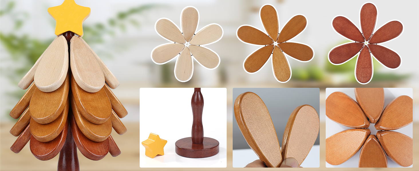 Wooden Trivets for Hot Dishes, Trivet Tree Christmas Tree Trivet Coasters Set of 4 for Hot Pot Pans Bowls Drinks Plates, Table Decor Coaster for Home and Restaurant