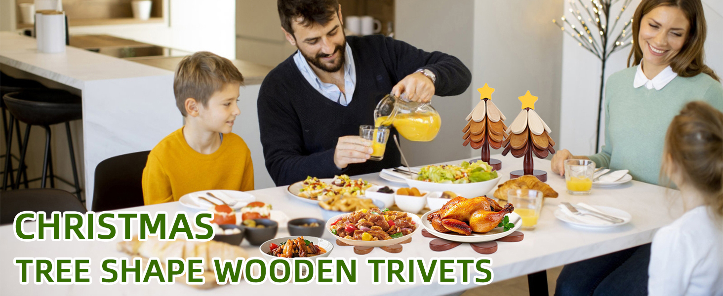 Wooden Trivets for Hot Dishes, Trivet Tree Christmas Tree Trivet Coasters Set of 4 for Hot Pot Pans Bowls Drinks Plates, Table Decor Coaster for Home and Restaurant